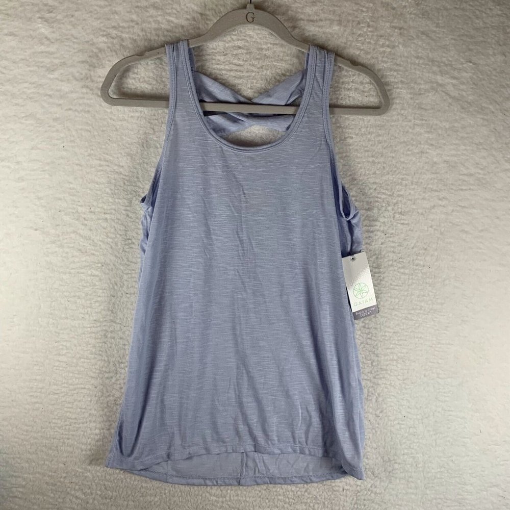 Gaiam Tank Top Womens XS Xenon Blue High-Low Easy Fit Round Neck 7115